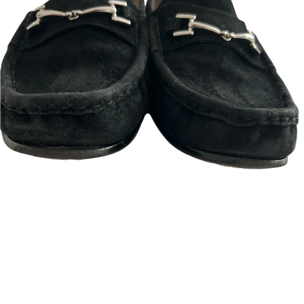 🏷️ Sam Edelman Classic Black Suede Leather Horse Bit Loafers Womens US 7.5M